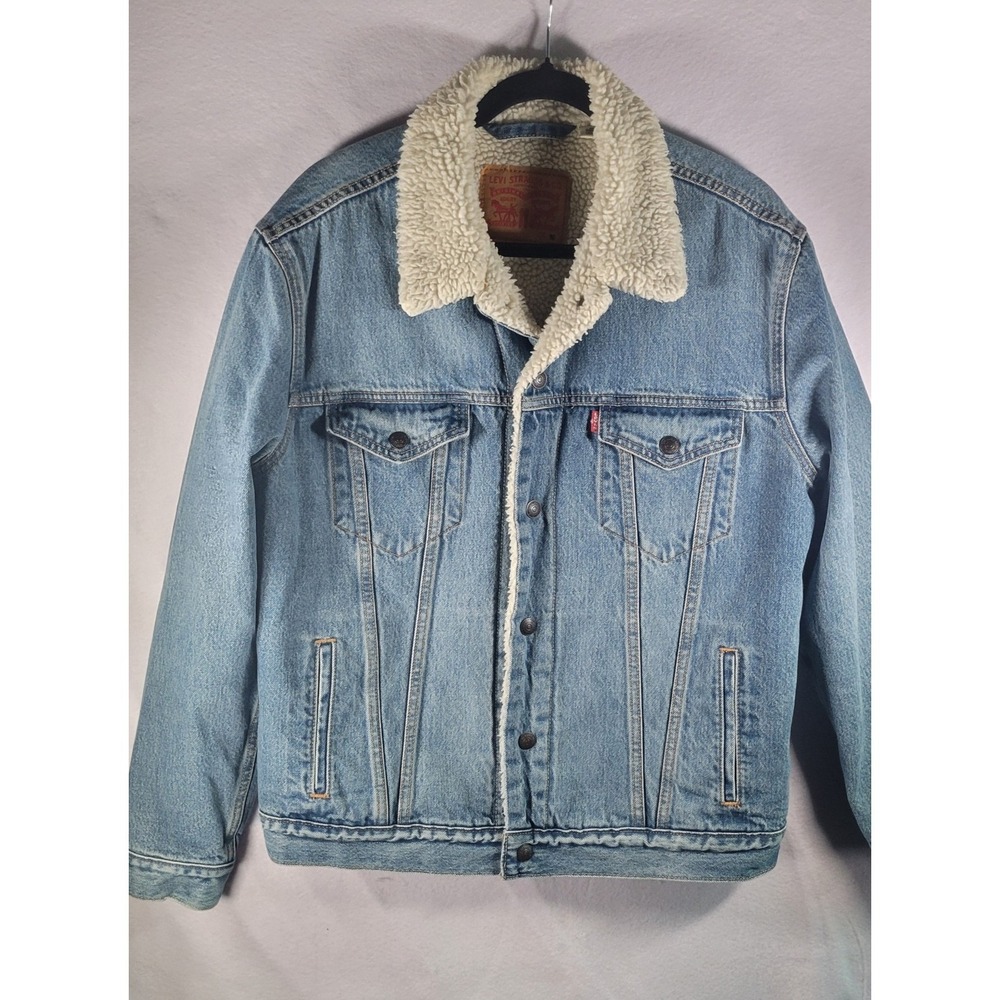 Levi's Mens Sherpa Lined Denim Trucker Jacket Medium Wash Blue Size Medium Warm